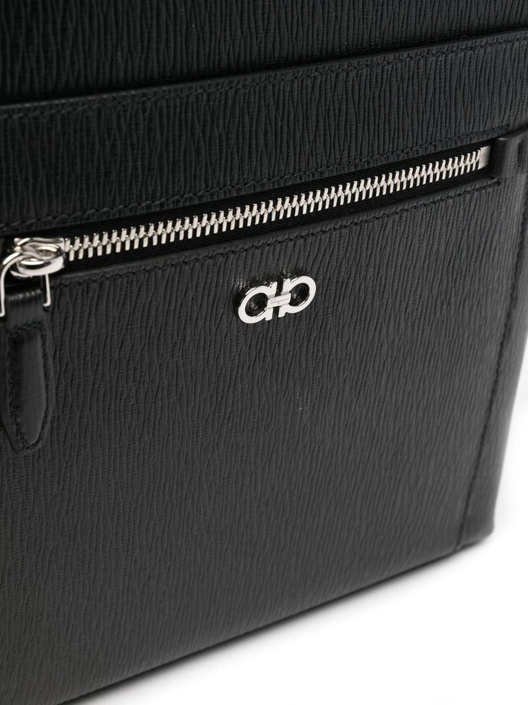 Black Gancini Leather Messenger Bag