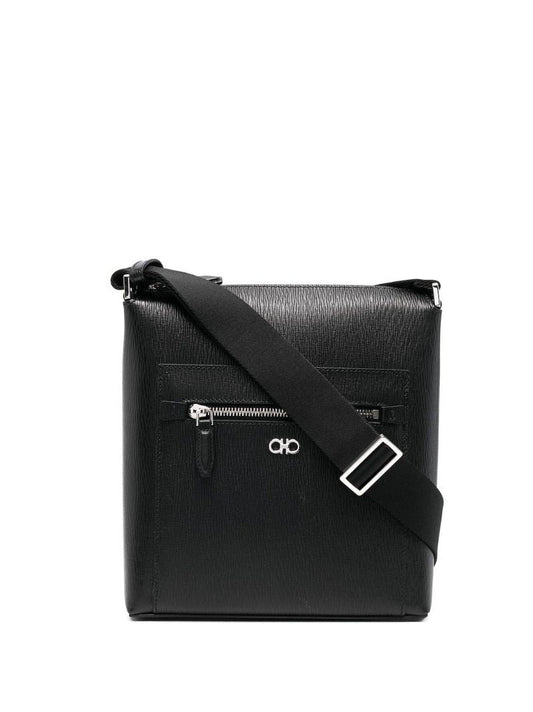 Black Gancini Leather Messenger Bag