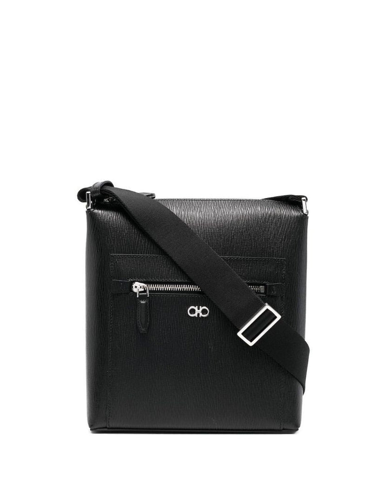 Black Gancini Leather Messenger Bag