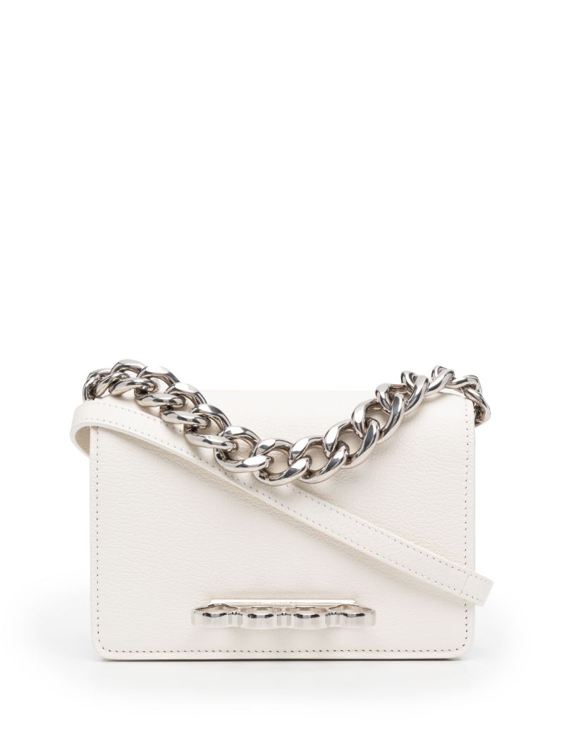 White the Four Ring Mini Leather Shoulder Bag