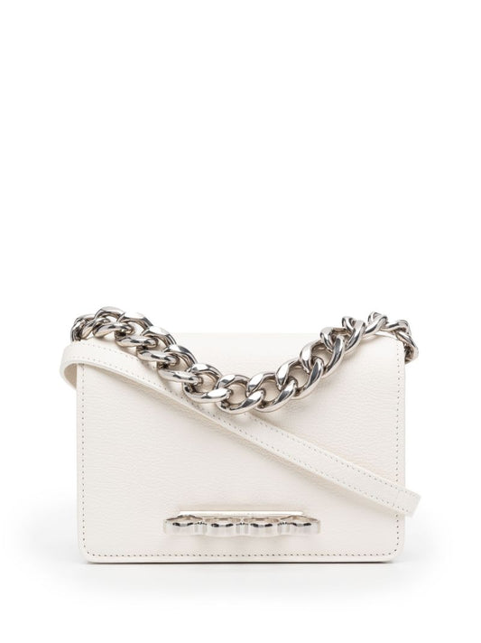 White the Four Ring Mini Leather Shoulder Bag