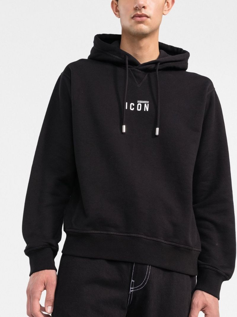 Black Icon Print Hoodie