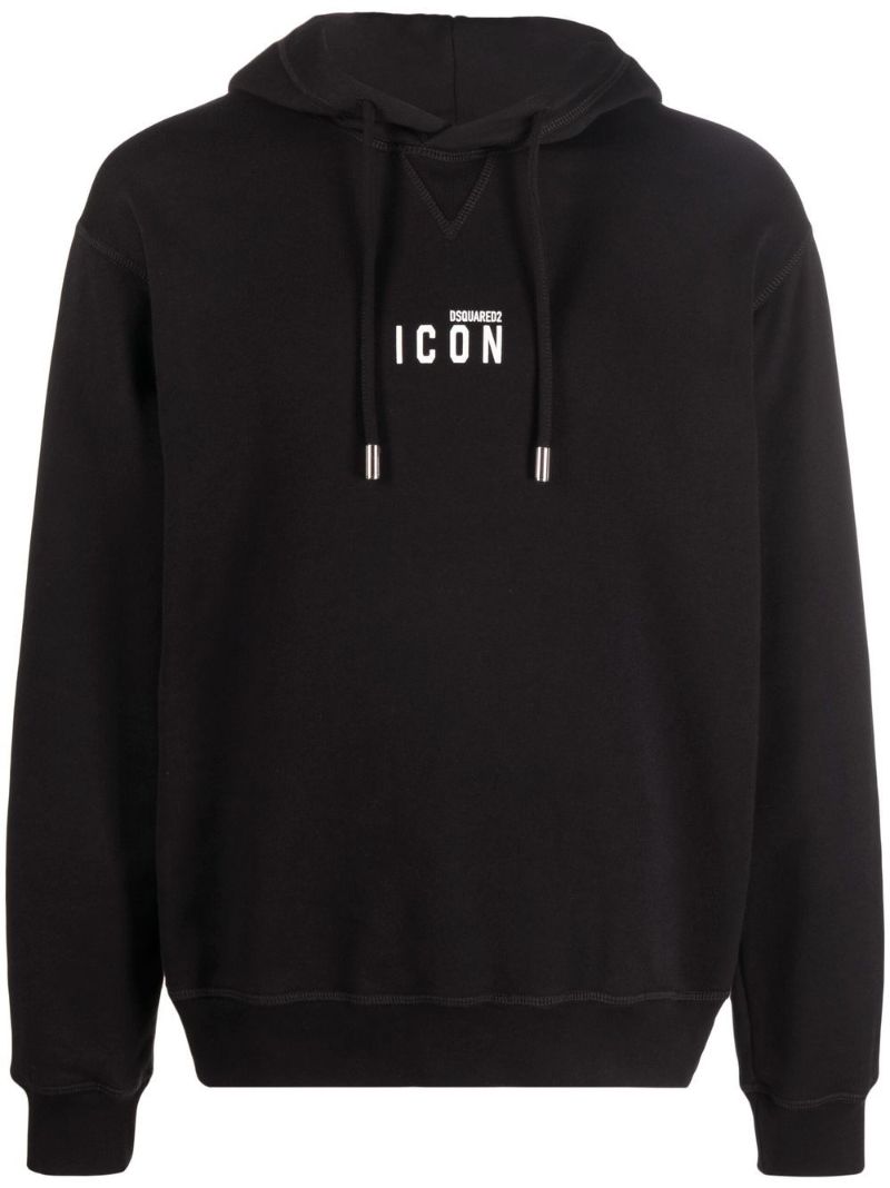 Black Icon Print Hoodie