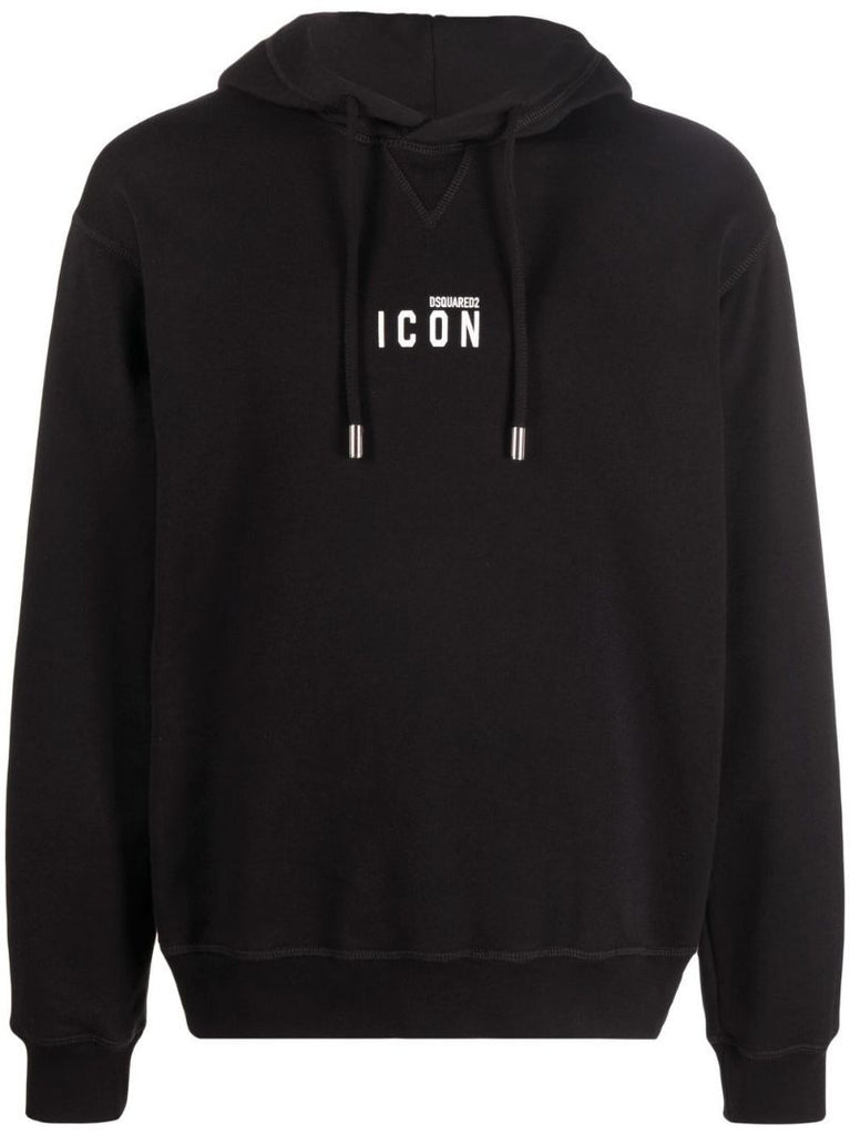Black Icon Print Hoodie