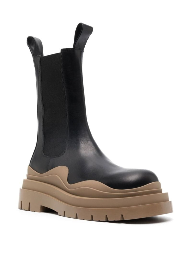 Black Tire Leather Chelsea Boots