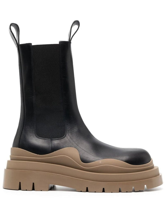 Black Tire Leather Chelsea Boots