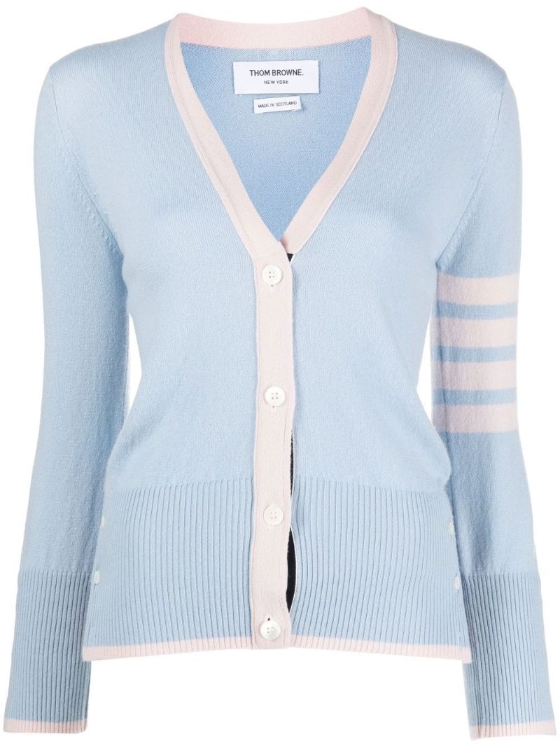 Blue 4-bar Cashmere Cardigan