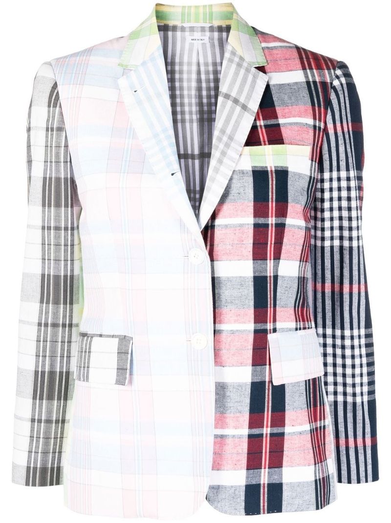 White Plaid Cotton Blazer