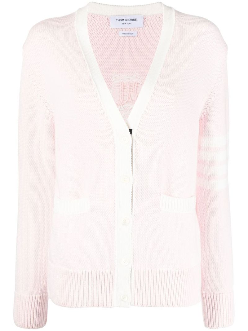 Pink Flower 4-bar Stripe Knit Cardigan