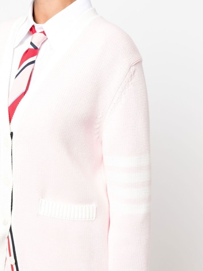 Pink Flower 4-bar Stripe Knit Cardigan