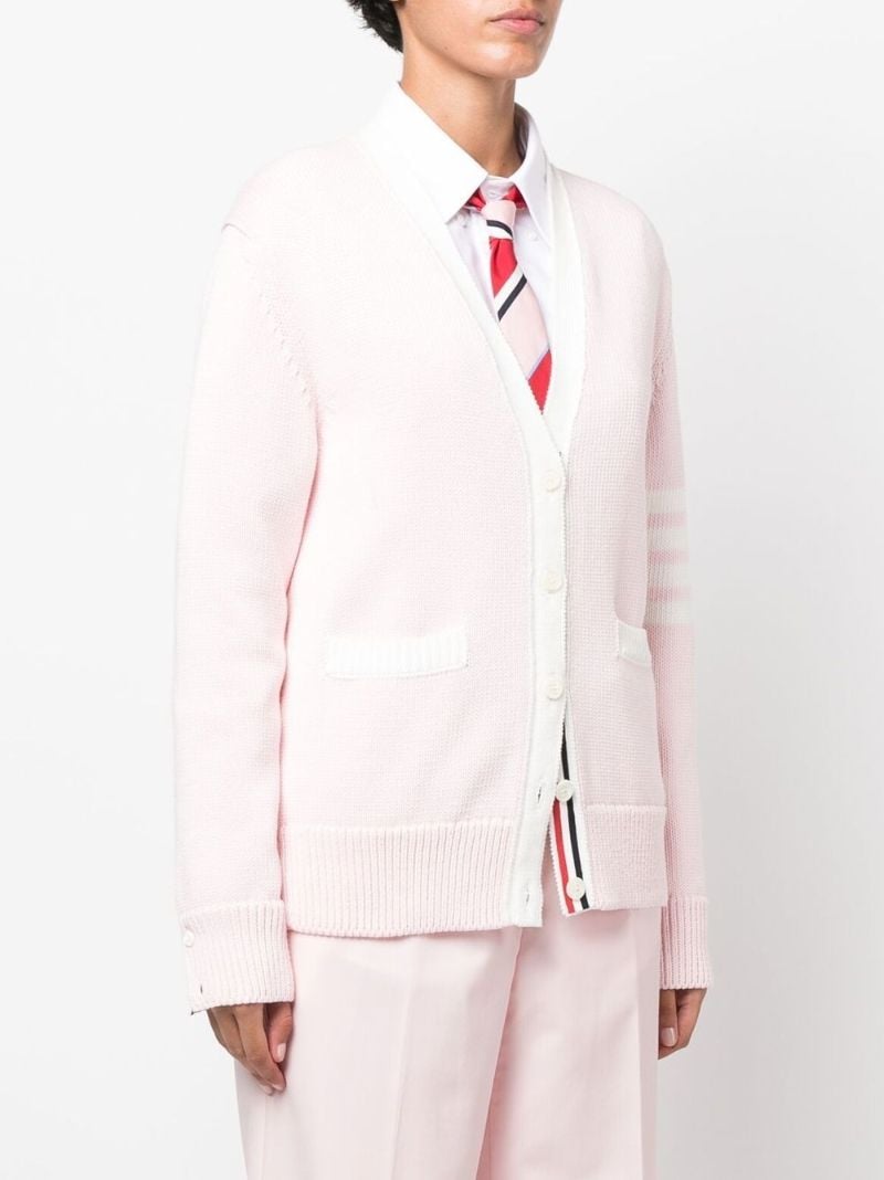 Pink Flower 4-bar Stripe Knit Cardigan