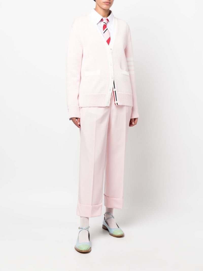 Pink Flower 4-bar Stripe Knit Cardigan