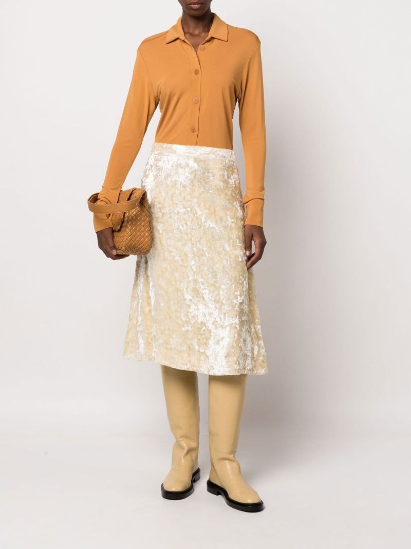 Neutral Velvet Midi Skirt
