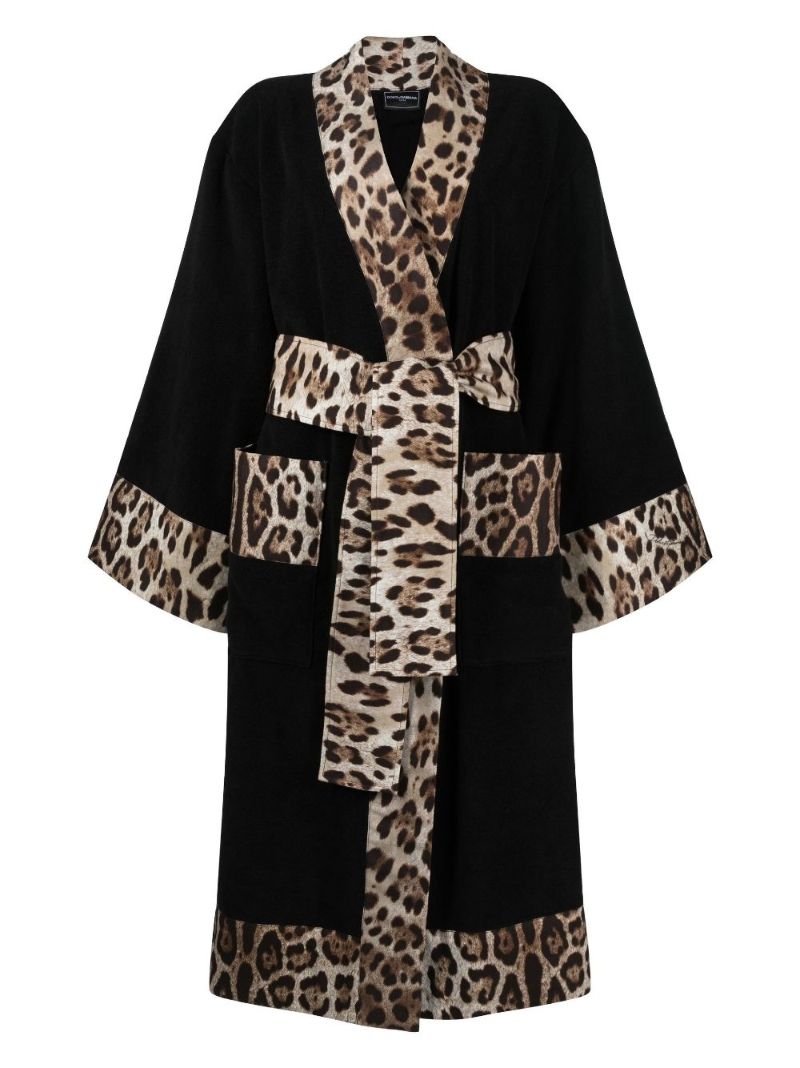 Black Leopard-print Cotton Robe