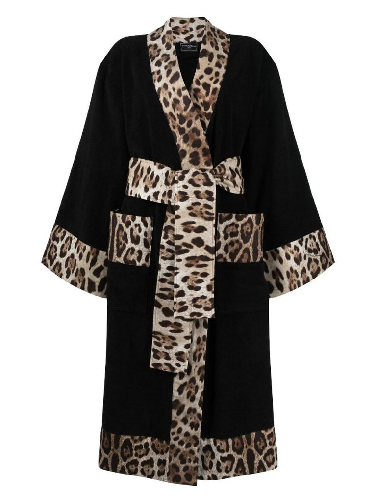 Black Leopard-print Cotton Robe