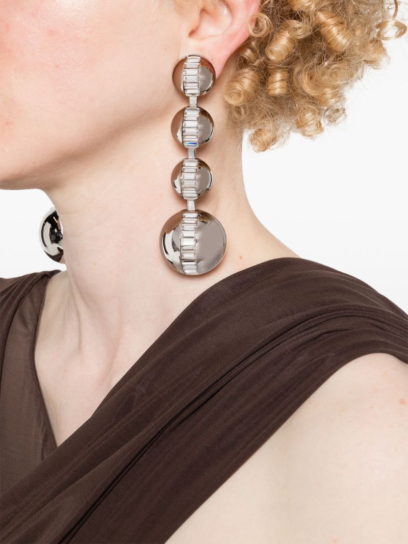 Silver-tone Multi Sphere Rhinestone Baguette Earrings