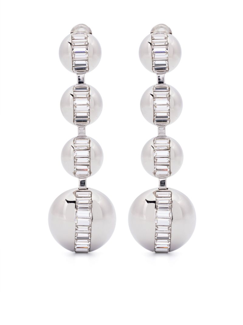 Silver-tone Multi Sphere Rhinestone Baguette Earrings
