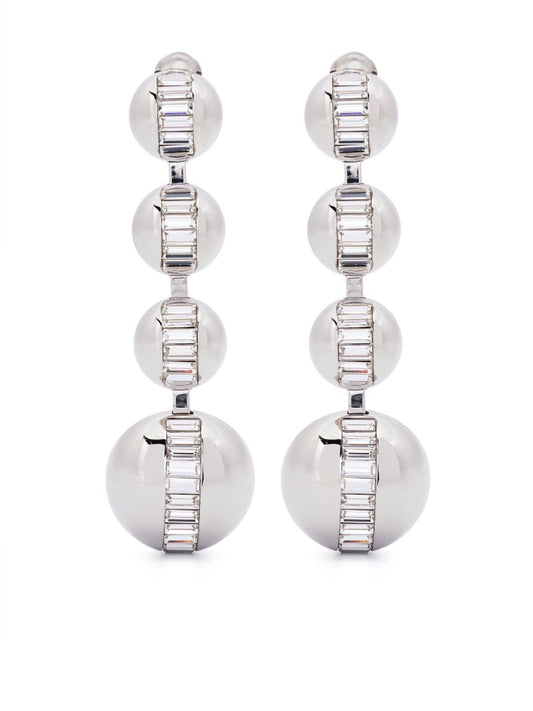 Silver-tone Multi Sphere Rhinestone Baguette Earrings