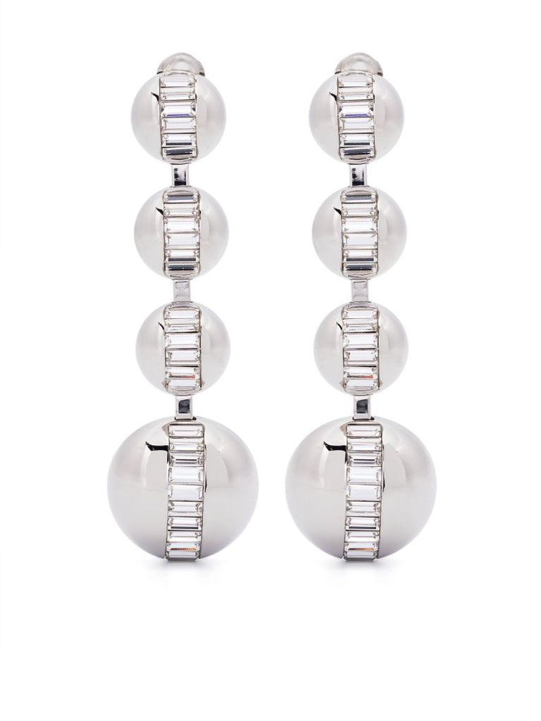 Silver-tone Multi Sphere Rhinestone Baguette Earrings