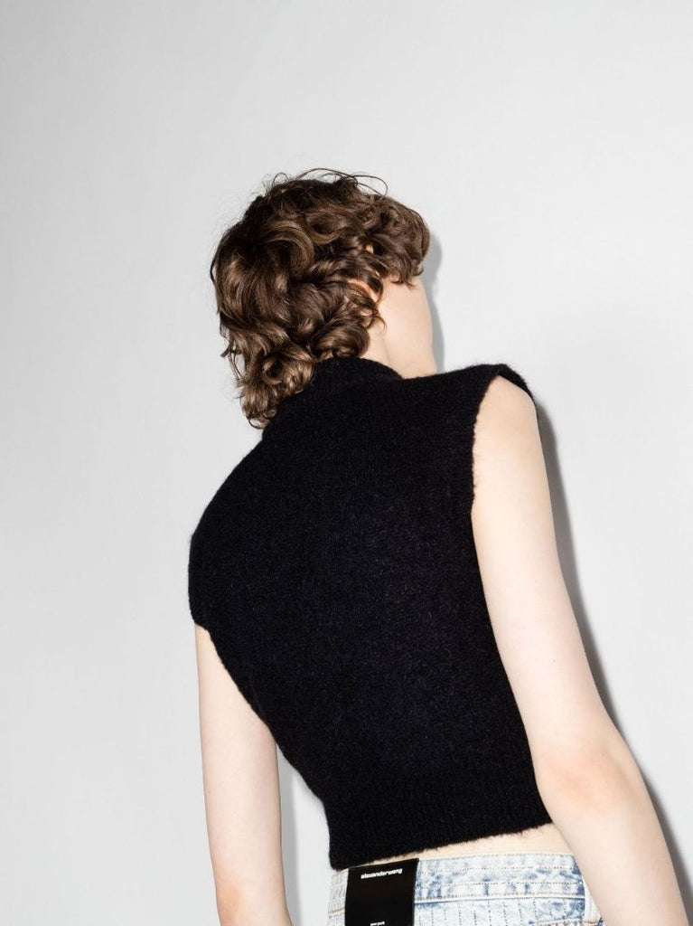 Black Crystal Embellished Knitted Crop Top