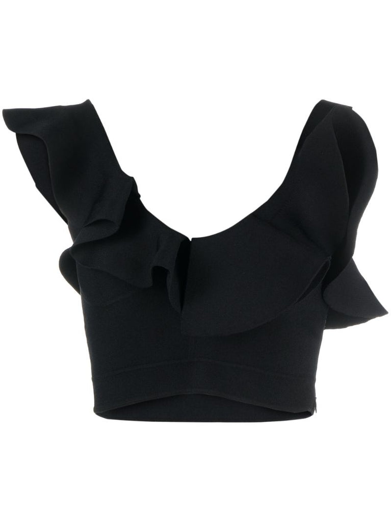 Black Ruffle-trim Cropped Top