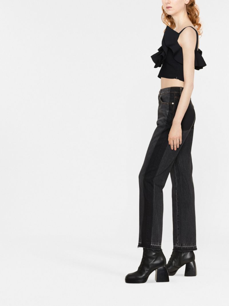 Black Ruffle-trim Cropped Top
