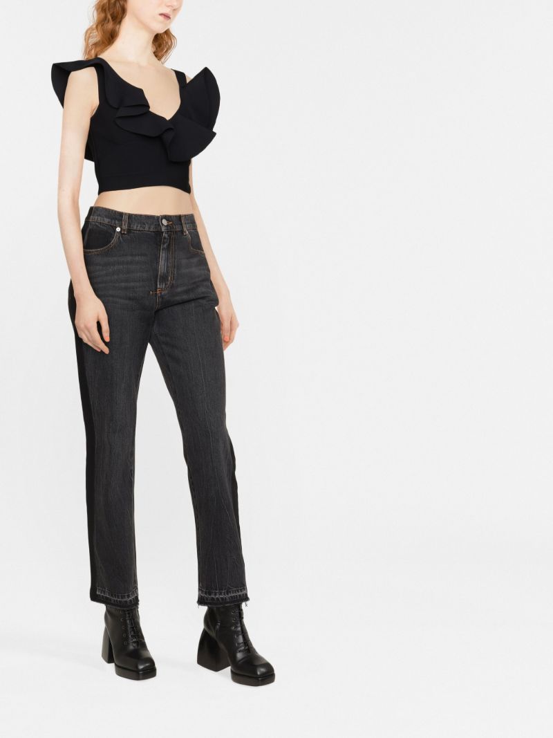 Black Ruffle-trim Cropped Top