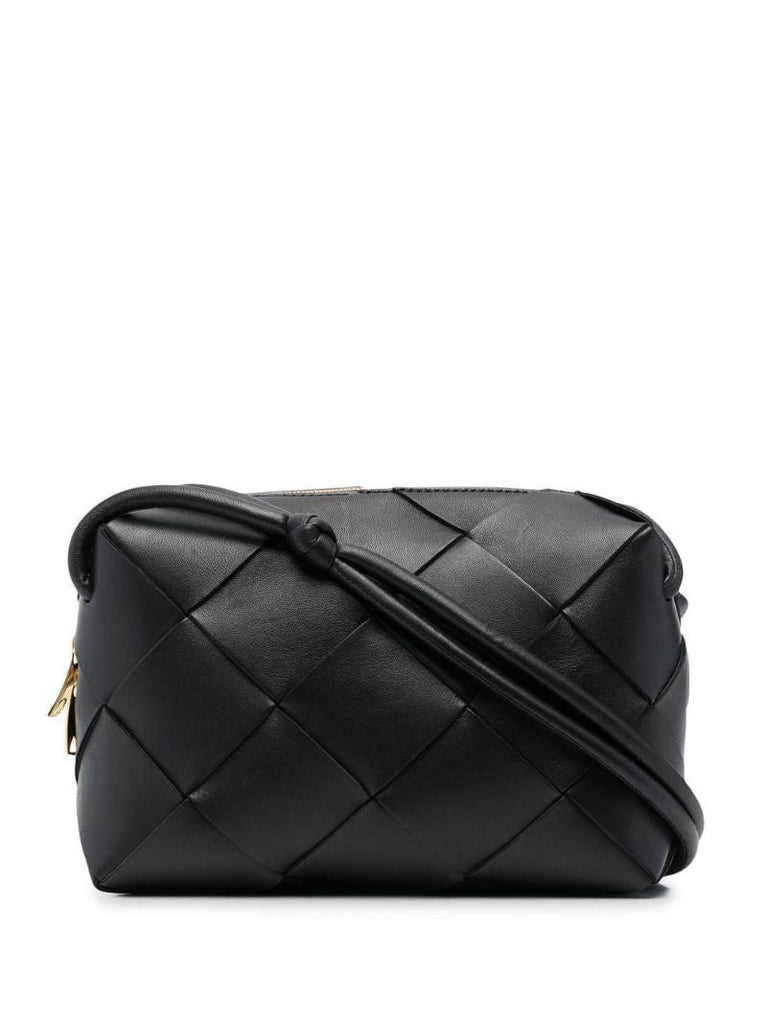 Black Mini Intrecciato Leather Cross Body Bag