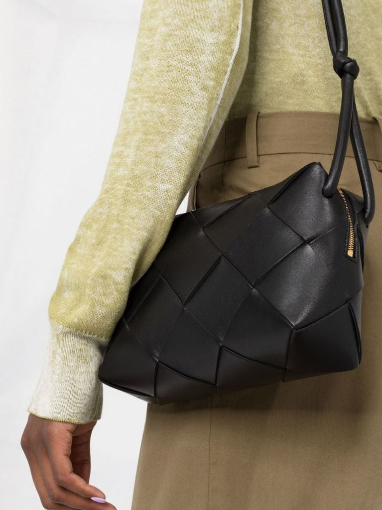 Black Mini Intrecciato Leather Cross Body Bag