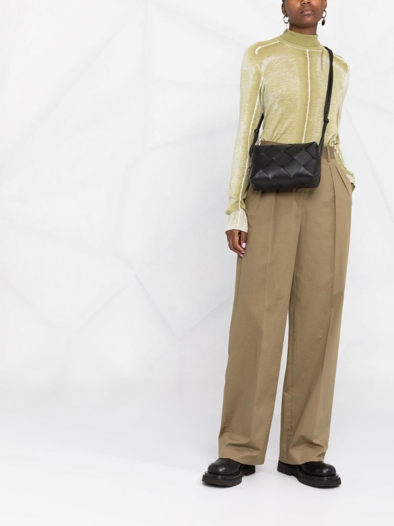 Black Mini Intrecciato Leather Cross Body Bag