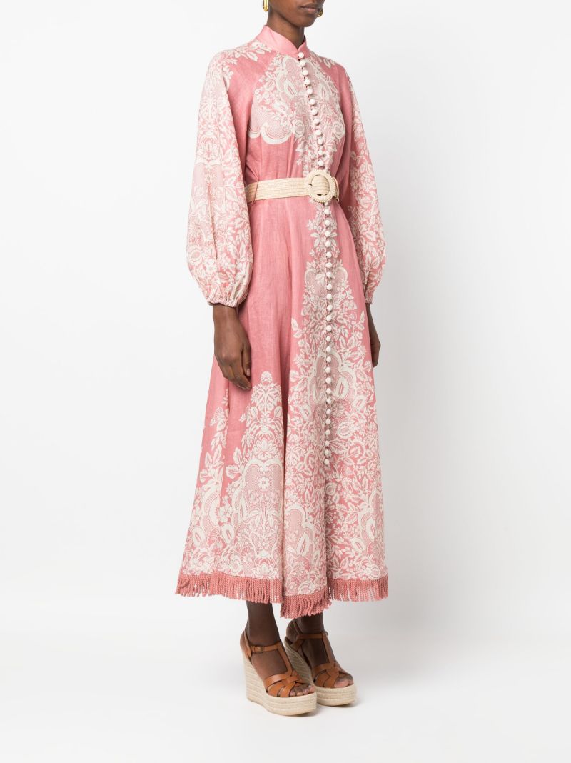 Pink Pattie Fringed Linen Midi Dress