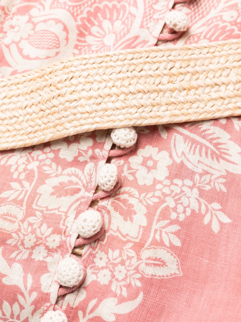 Pink Pattie Fringed Linen Midi Dress