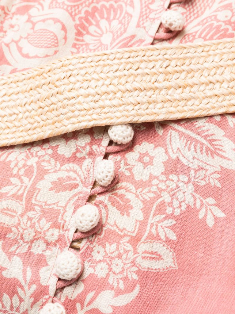 Pink Pattie Fringed Linen Midi Dress