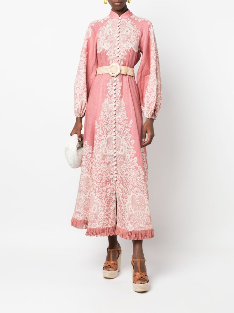 Pink Pattie Fringed Linen Midi Dress