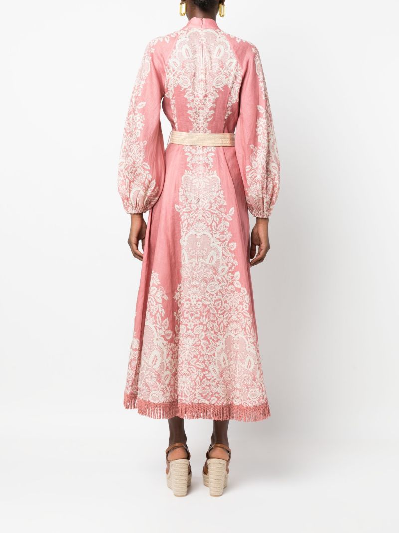 Pink Pattie Fringed Linen Midi Dress