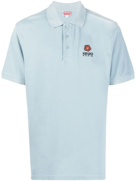 Blue Boke Flower Embroidered Polo Shirt