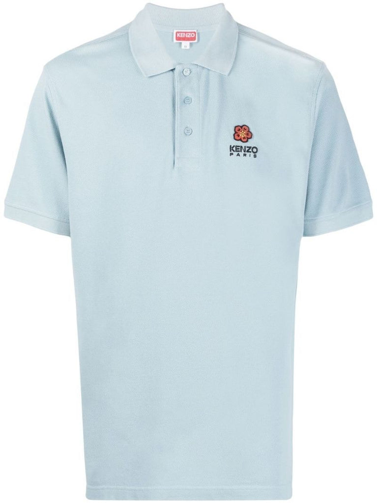 Blue Boke Flower Embroidered Polo Shirt