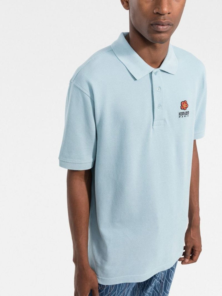 Blue Boke Flower Embroidered Polo Shirt