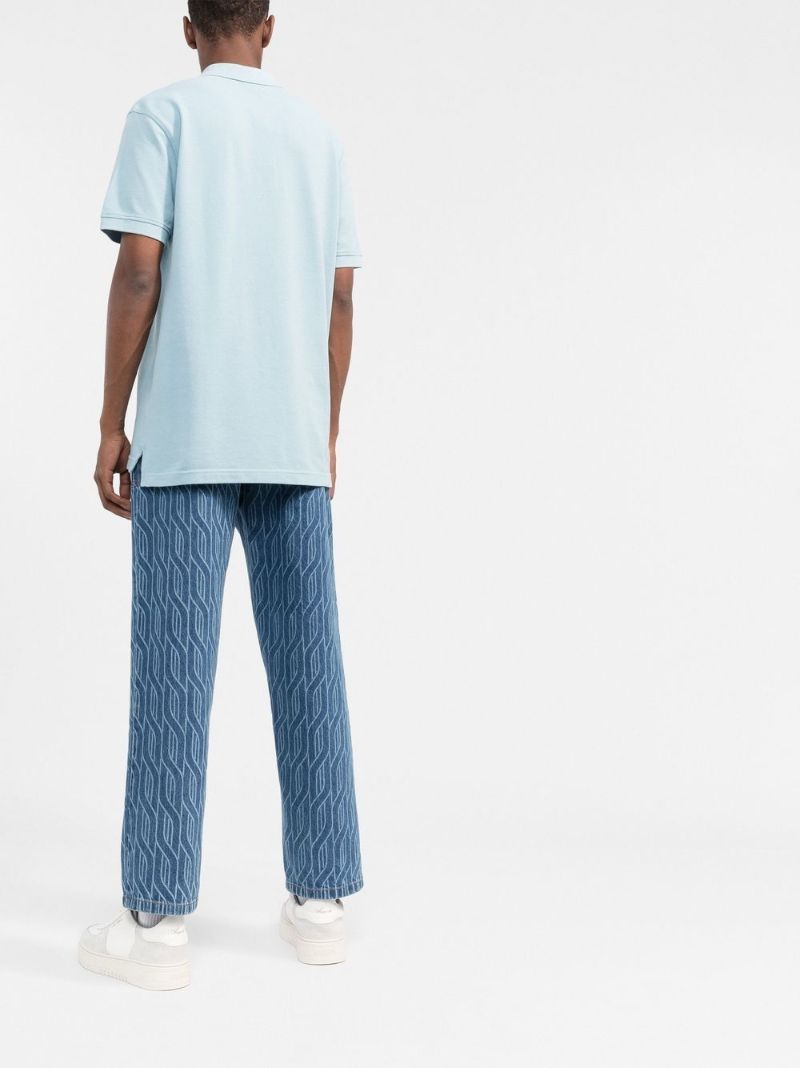 Blue Boke Flower Embroidered Polo Shirt