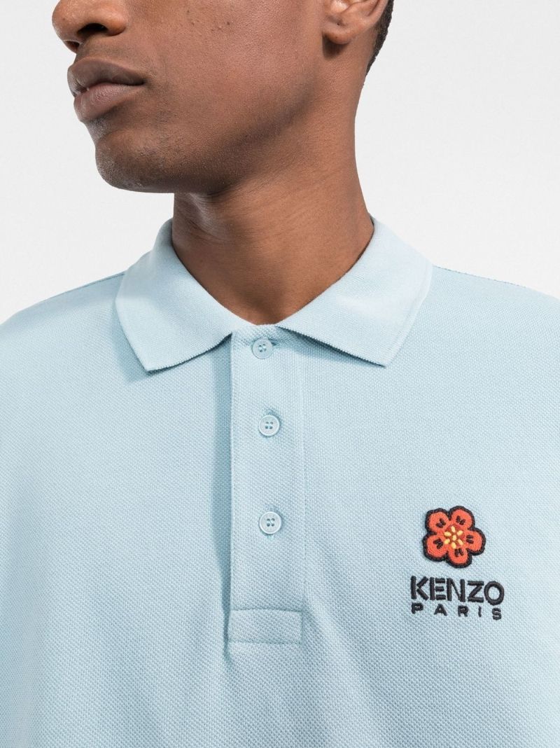 Blue Boke Flower Embroidered Polo Shirt