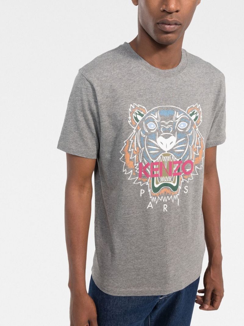 Grey Tiger Head Print T-shirt