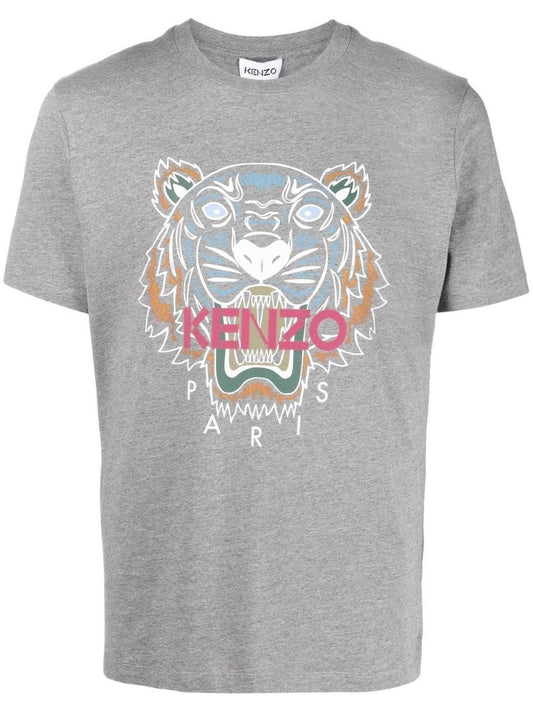 Grey Tiger Head Print T-shirt
