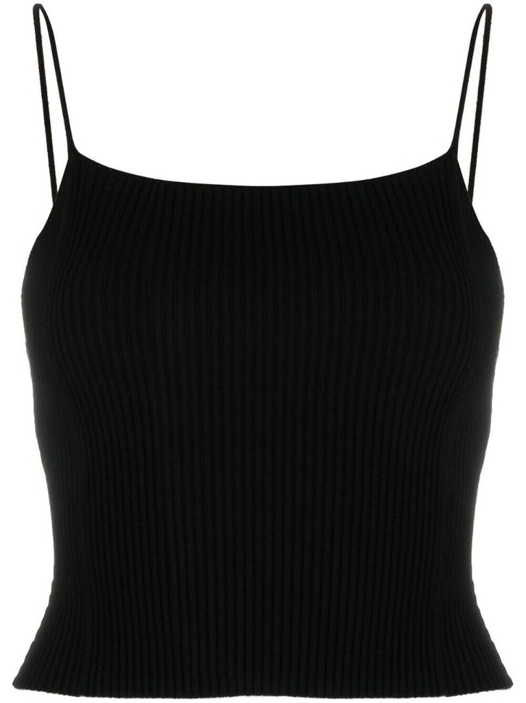 Black Breton Ribbed-knit Crop Top