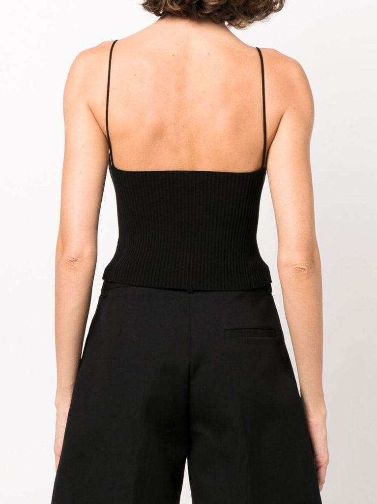 Black Breton Ribbed-knit Crop Top