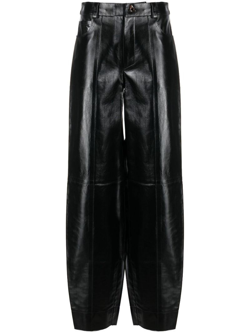 Black Edge Tapered Leather Trousers