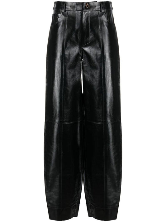 Black Edge Tapered Leather Trousers