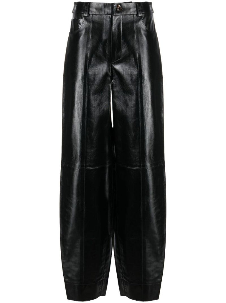 Black Edge Tapered Leather Trousers