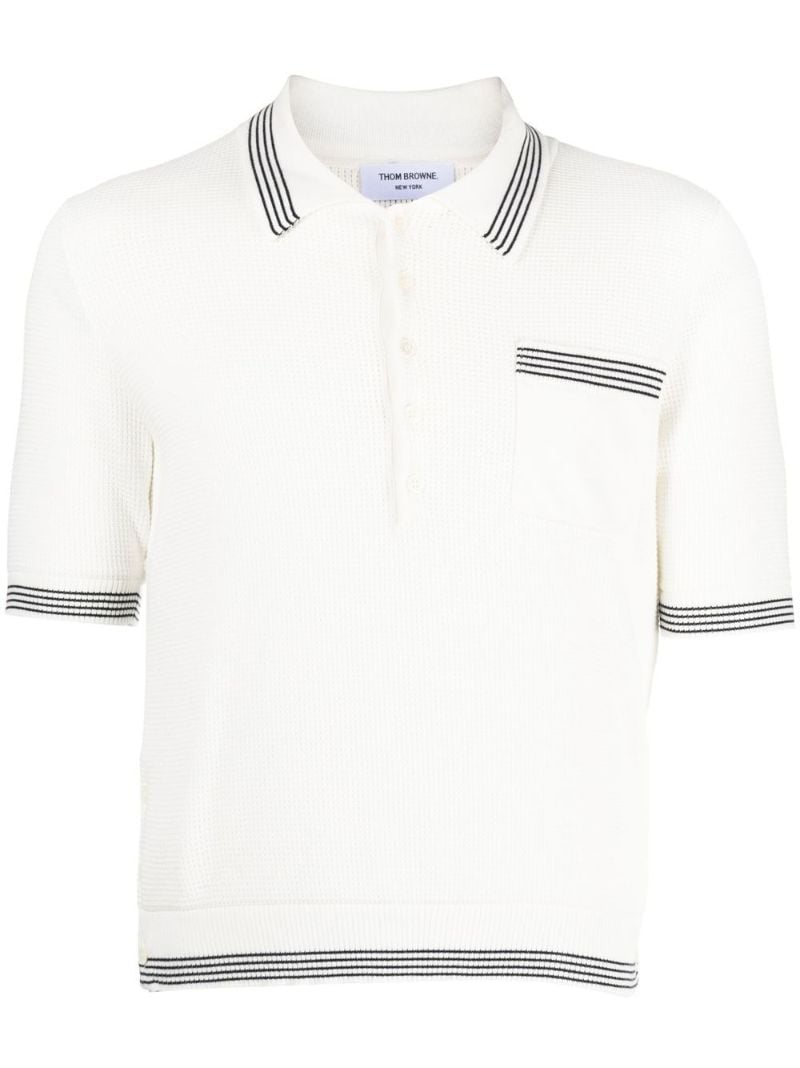 White Waffle-knit Cotton Polo Shirt