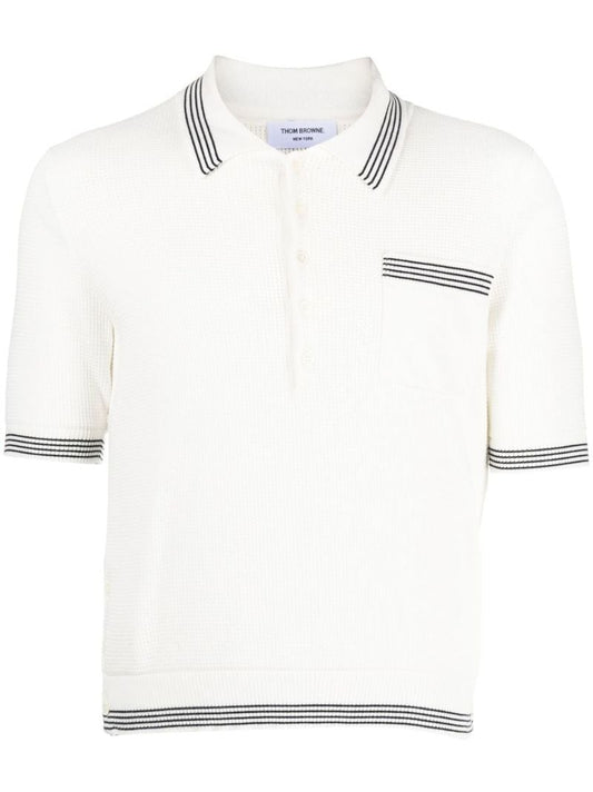 White Waffle-knit Cotton Polo Shirt
