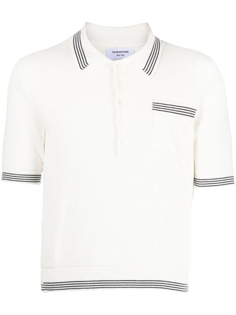 White Waffle-knit Cotton Polo Shirt